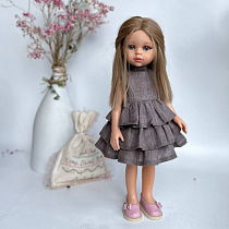 Платье на куклу Paola Reina 33 см, лен, трехярусные воланы